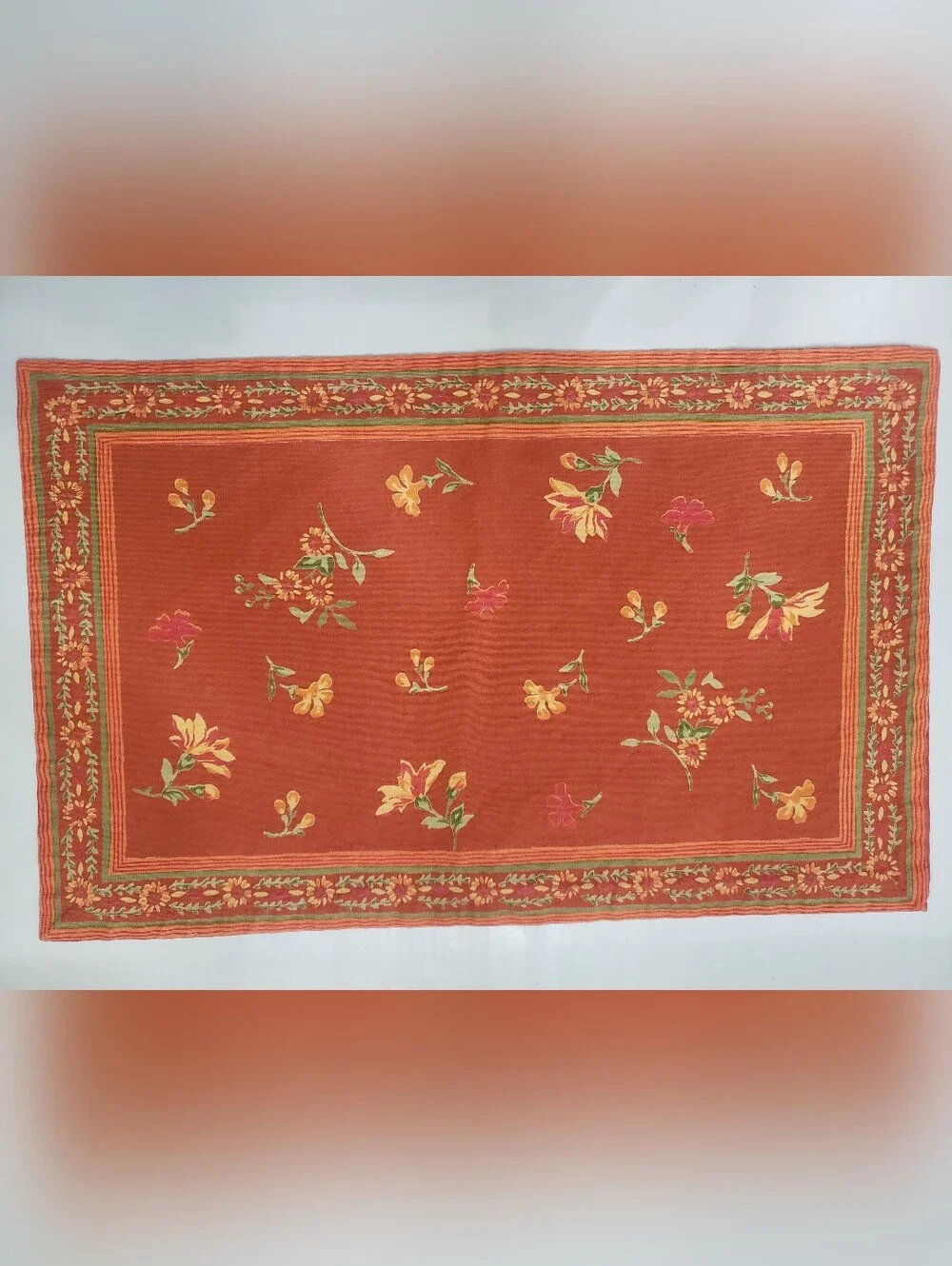 World Market Table Placemats Set Of 6 Burnt Orange Floral 100% Cotton